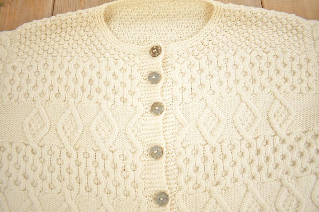 Vintage 1970s 3D Cable Knit Wool Cardigan Sweater  True Vintage  Knit Cardigan  Wool Cardigan