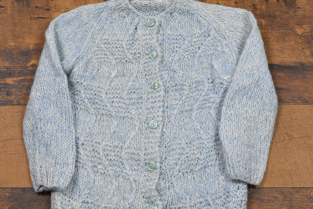 Vintage 1980s Mohair Wool Hand Knit Cardigan Sweater