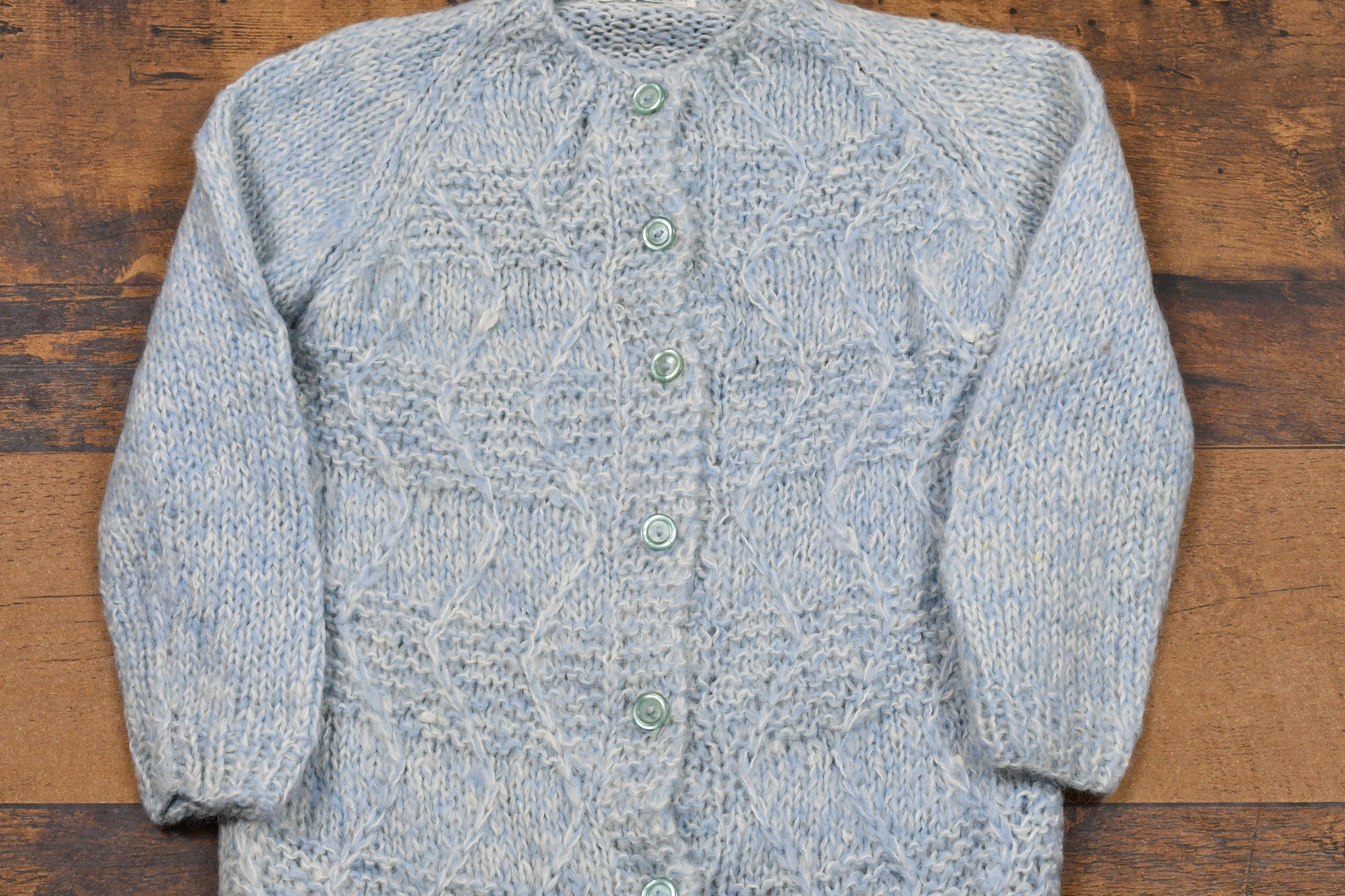 Vintage 1980s Mohair Wool Hand Knit Cardigan Sweater