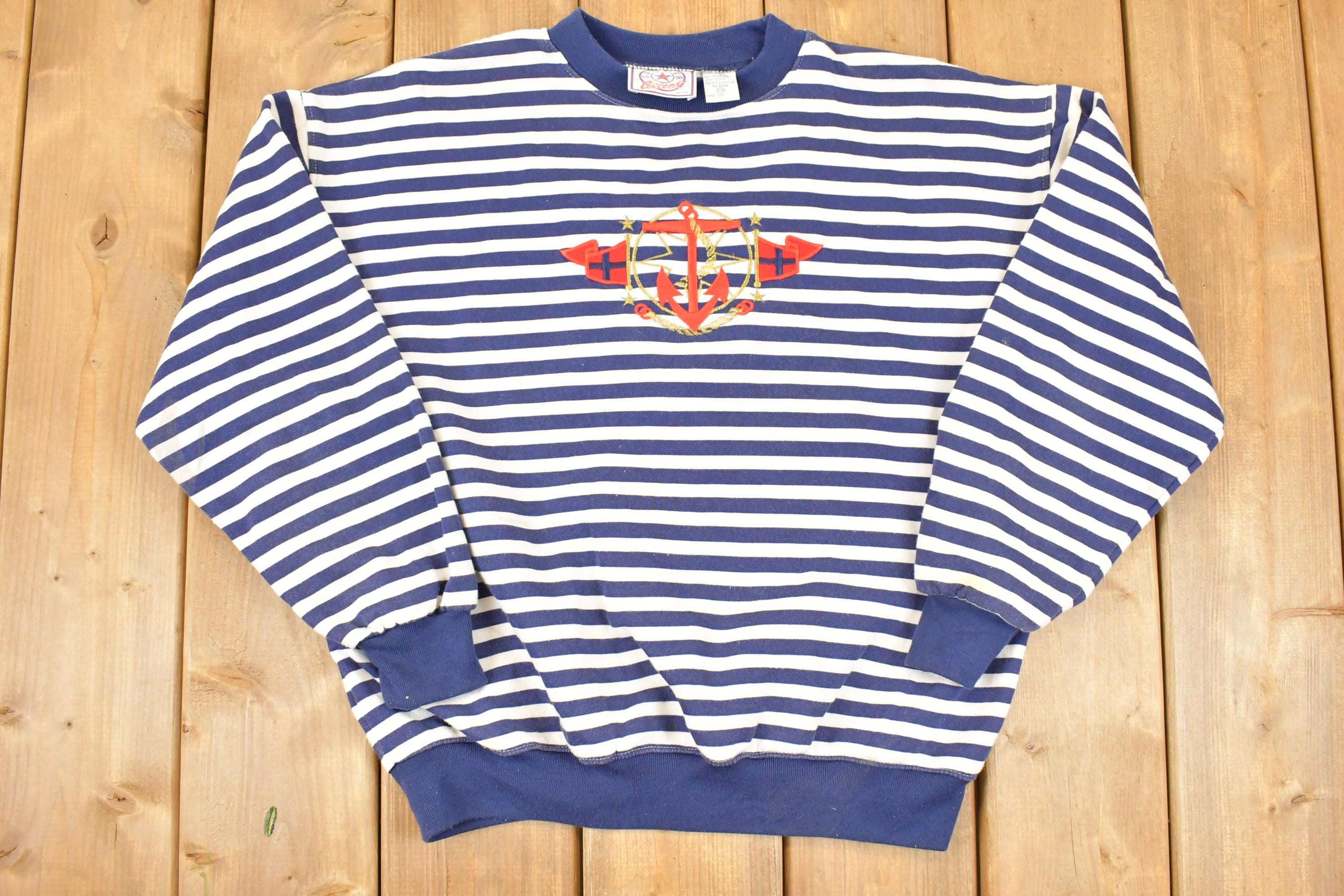 Vintage 1990s Sports Accent Embroidered Nautical Crewneck Sweatshirt Men's PM