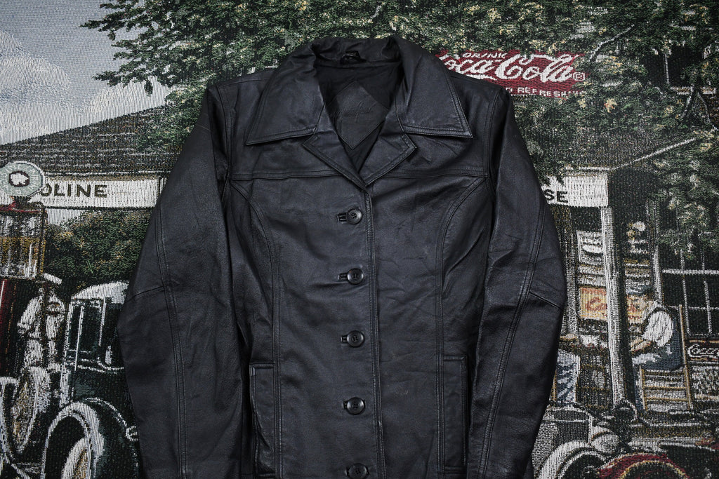 Vintage 1990s Button Up Leather Coat