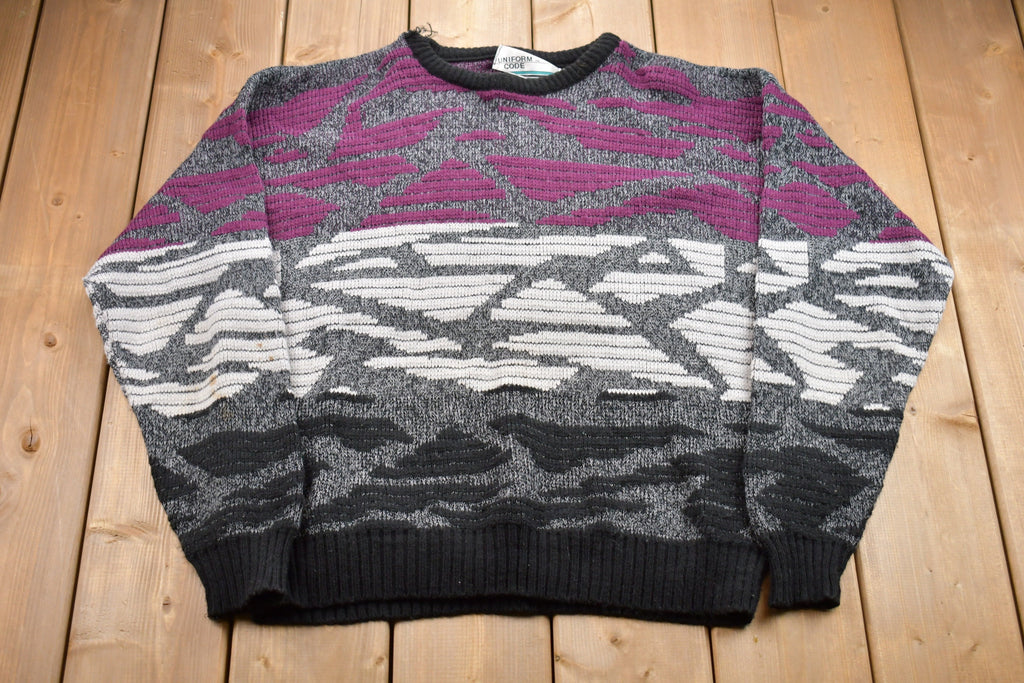 Vintage 1990s Uniform Code Abstract Knitted Sweater  Vintage 90s Crewneck  Pattern Sweater  Outdoor  Made In USA  Pullover Sweatshirt