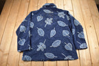Vintage 1990s Robert Kitchen Leaves Theme All Over Print Fleece Sweater