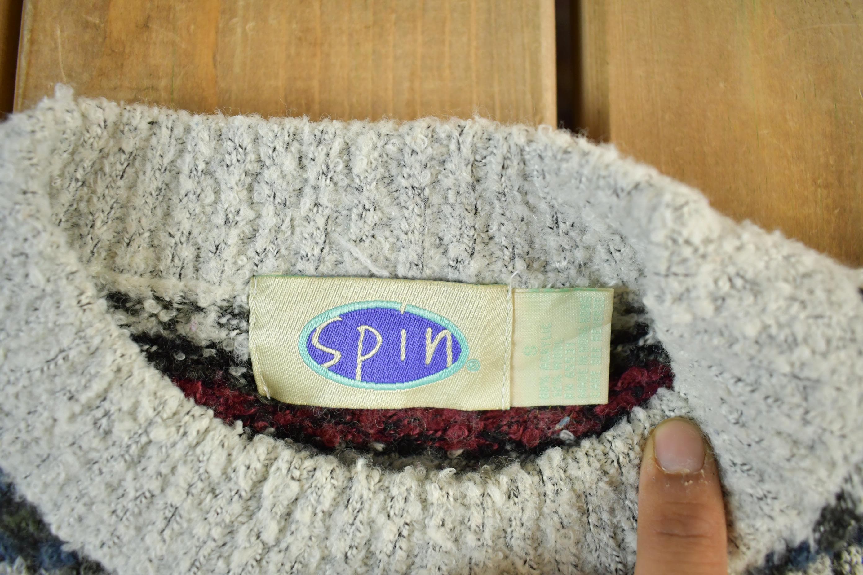 Vintage 1990s Spin Knit Abstract Pattern Crewneck Sweater Mens Small