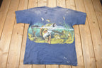 Vintage 1990s Largemouth Bass All Over Print Graphic T-Shirt