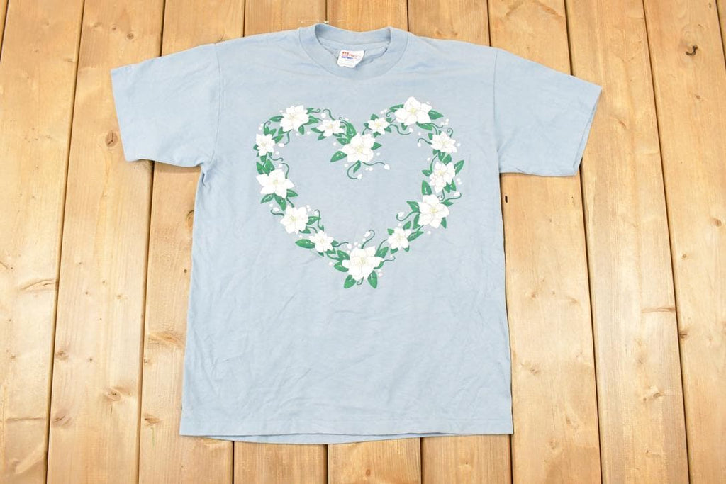 Vintage 1990s Heart Shaped Flower Souvenir Travel T-Shirt Women's M