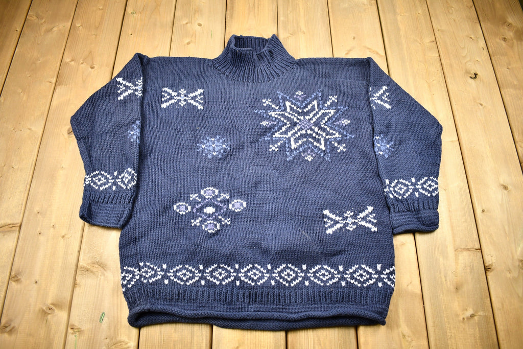 Vintage 1990s Heavy Weight Snowflake Pattern Knitted Sweater
