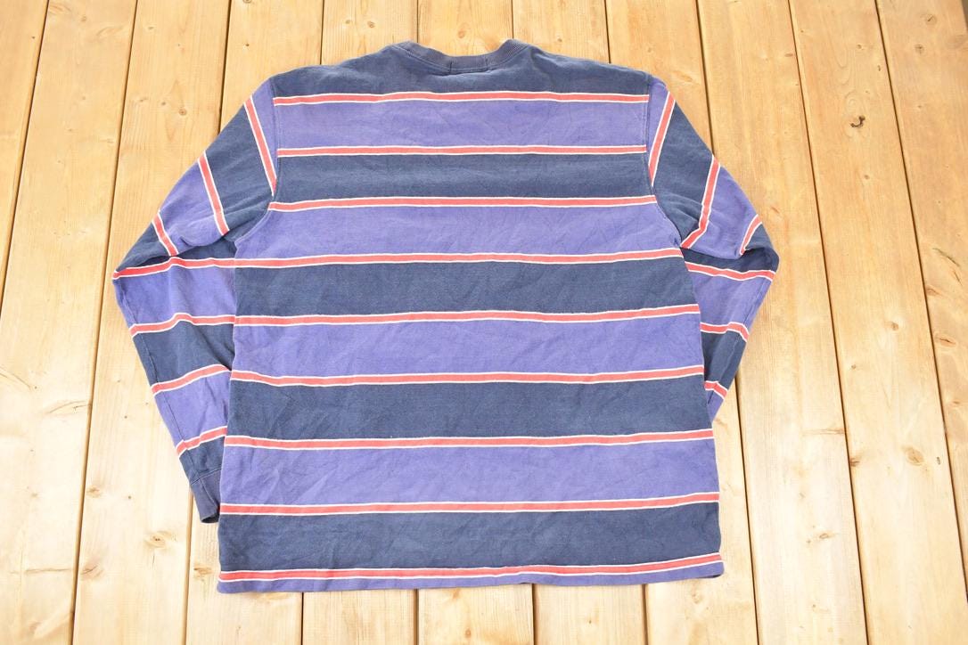 Vintage 1990s Eddie Bauer Striped Grunge Crewneck Sweatshirt Men's L / 90s Kurt Cobain Style Sweater