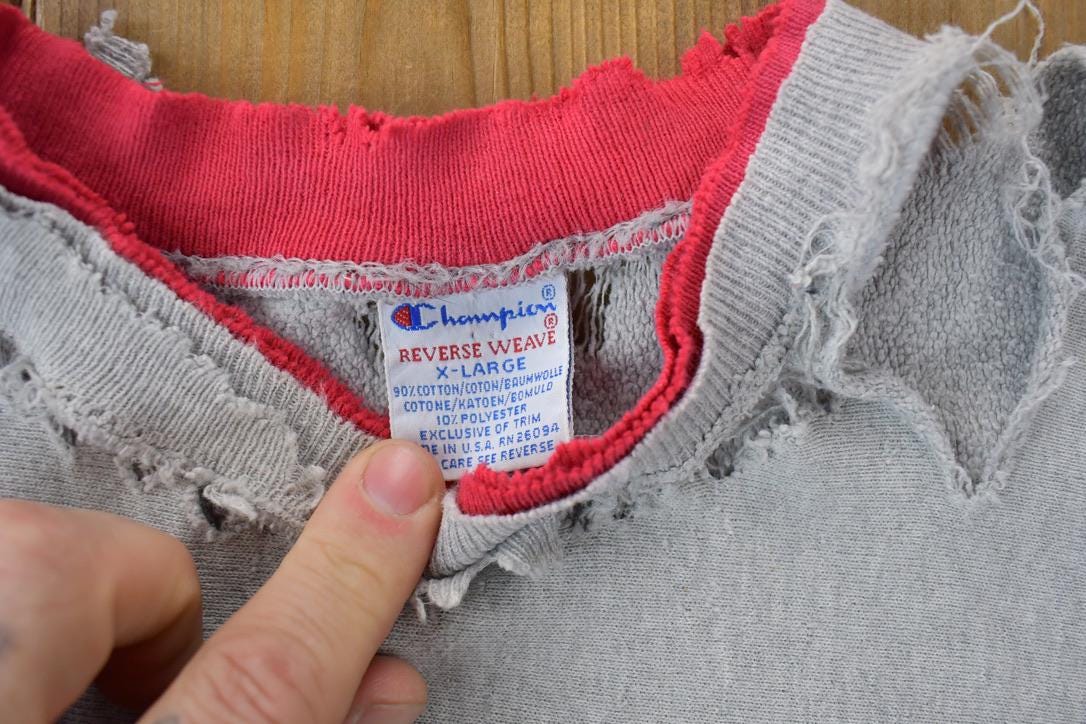 Vintage 1990s Champion Reverse Weave Super Distressed Double Collar Crewneck Sweatshirt