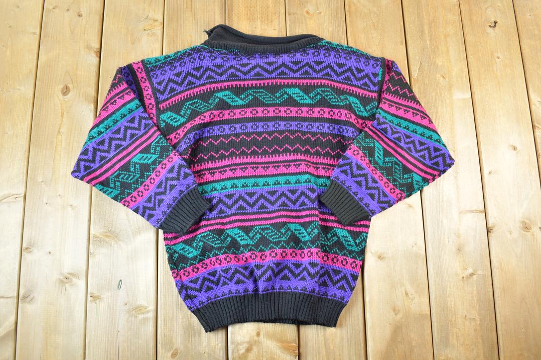 Vintage 1990s United Sweaters Of America Knit Abstract Pattern Crewneck Sweater Mens L  Made In USA  90s Crewneck  Preppy Knits
