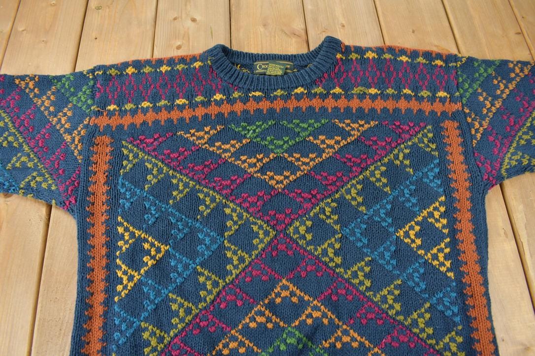 Vintage 1990s Croft & Barrow Patchwork Knit Crewneck Sweater