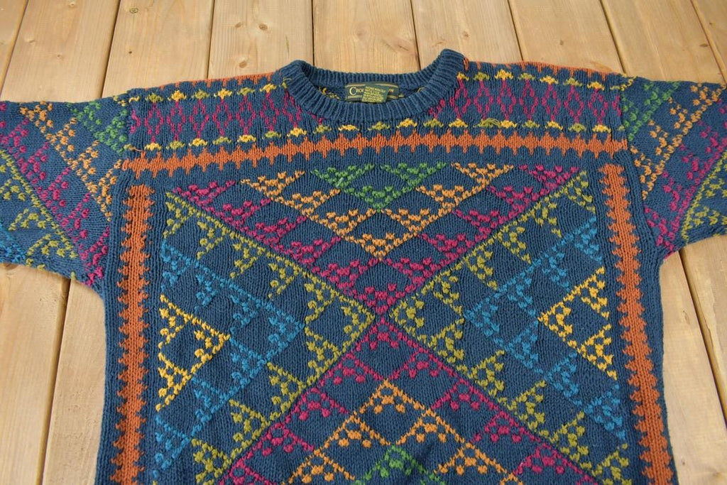 Vintage 1990s Croft & Barrow Patchwork Knit Crewneck Sweater /
