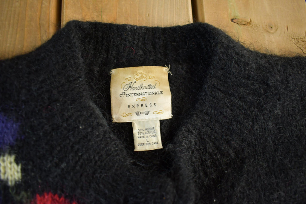 Vintage 1990s Hand Knitted Mohair Knit Cardigan Sweater Women's Large