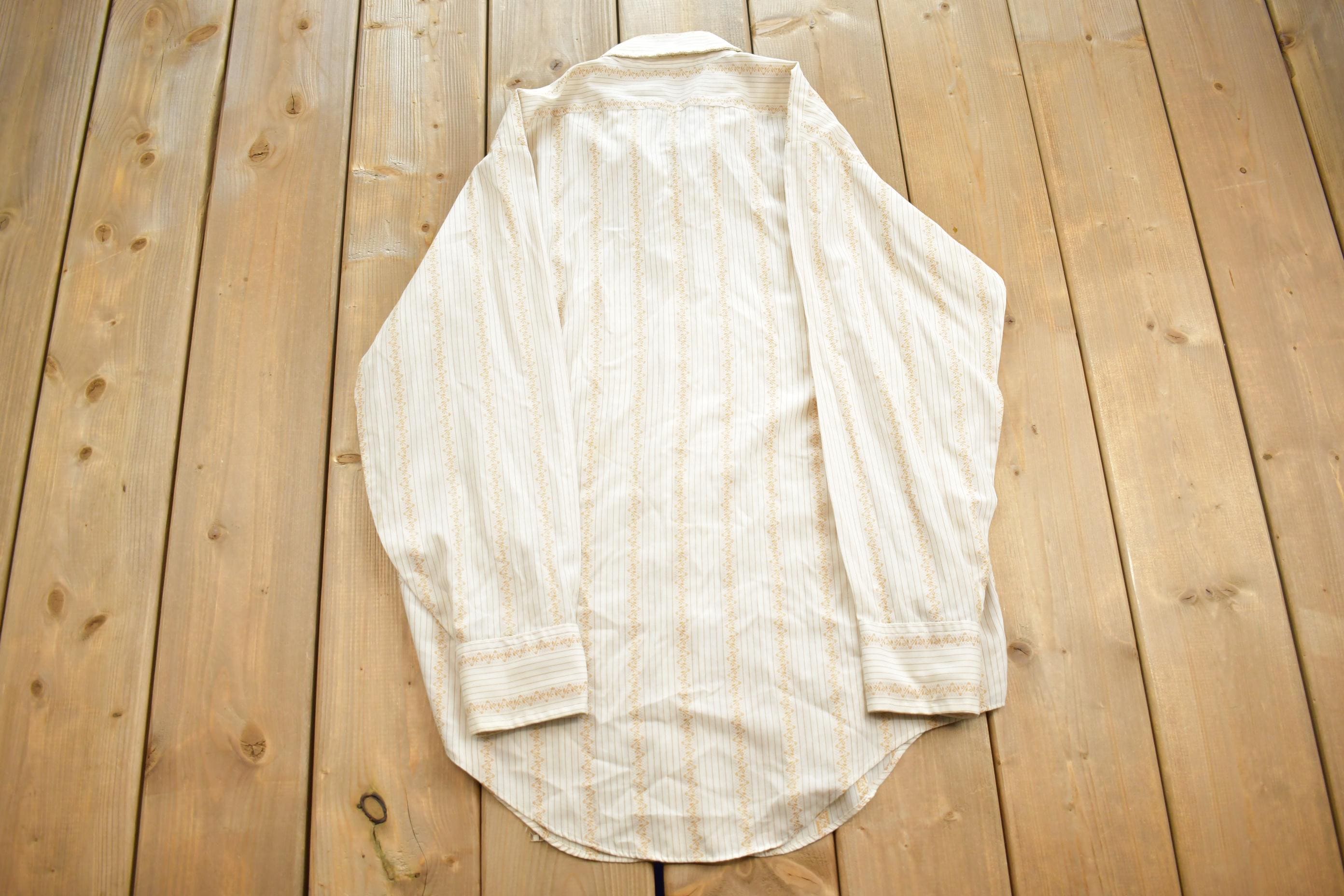 Vintage 1990s Arrow Belmont Pacer By Arrow Patterned Formal Casual Long Sleeve Button up