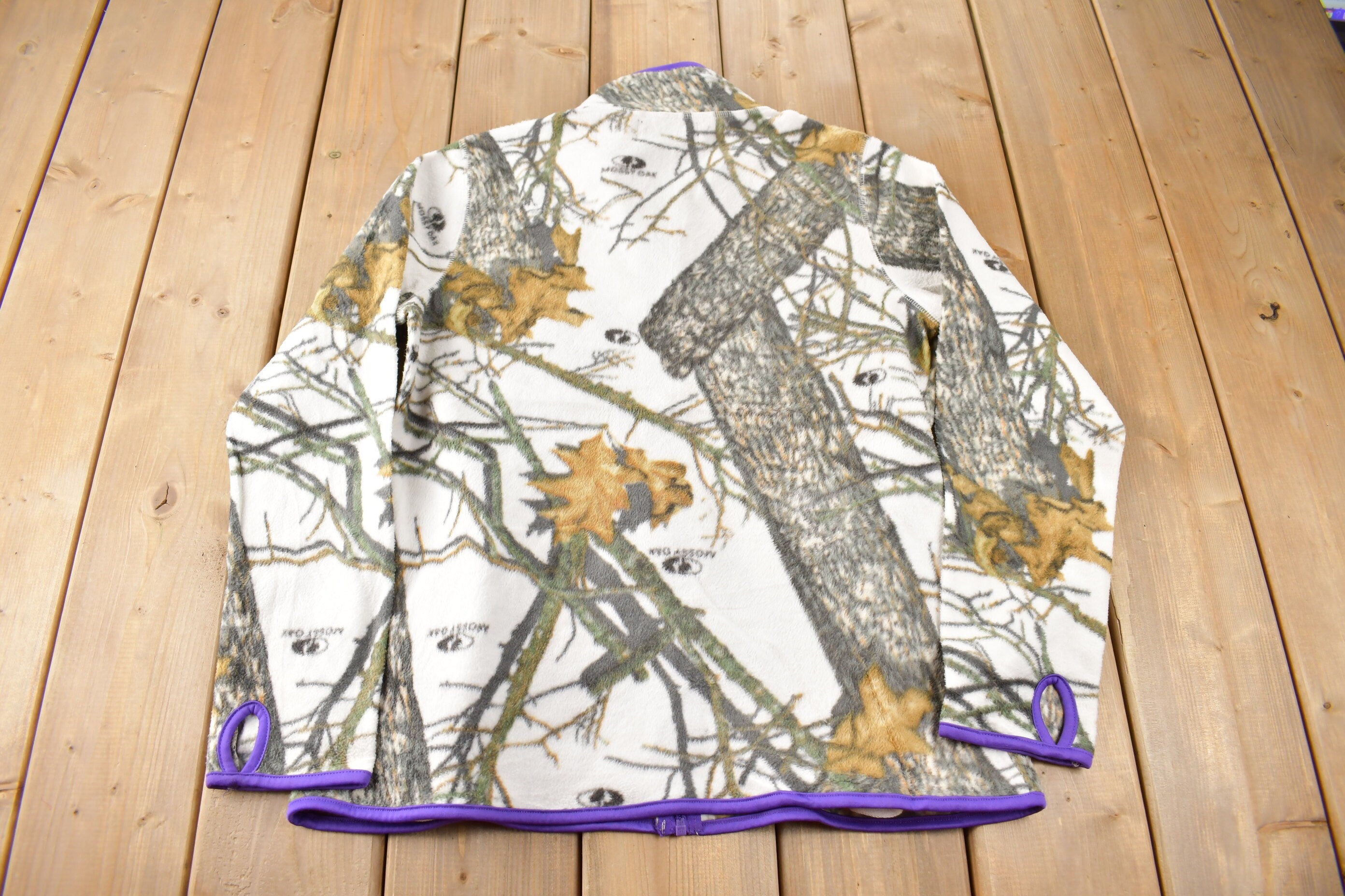 Vintage Y2K Mossy Oak Camo Zip Up Fleece Sweater Size Women's L