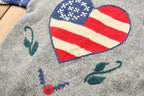 Vintage 1989 Eagles Eye 100% Wool Unique Textured American Flag and Granny Square Patchwork Knit Cardigan Sweater