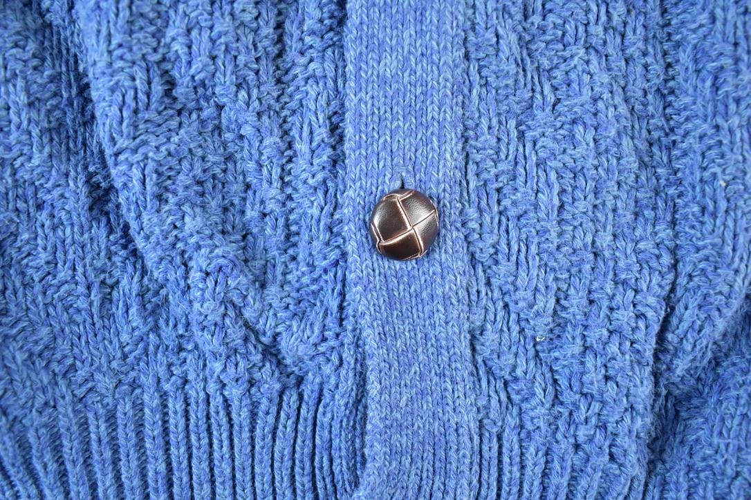 Vintage 1990s Van Heusen Cable Knit Perfect Mild Distress Cardigan Sweater Made In USA