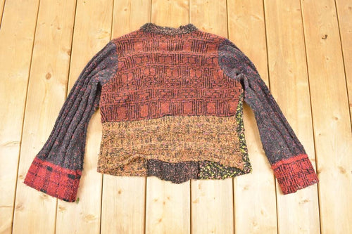 Vintage 1990s Curio Abstract Knit Cardigan Sweater Women's L / Preppy Knit Cardigan / Fancy Knit Vintage Cardigan / Grunge Sweater