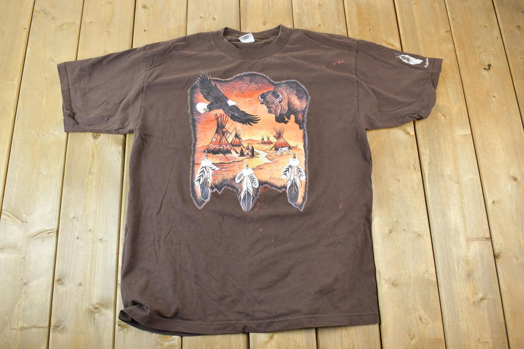 Vintage 1990s Buffalo Ranch Aztec Graphic T-Shirt