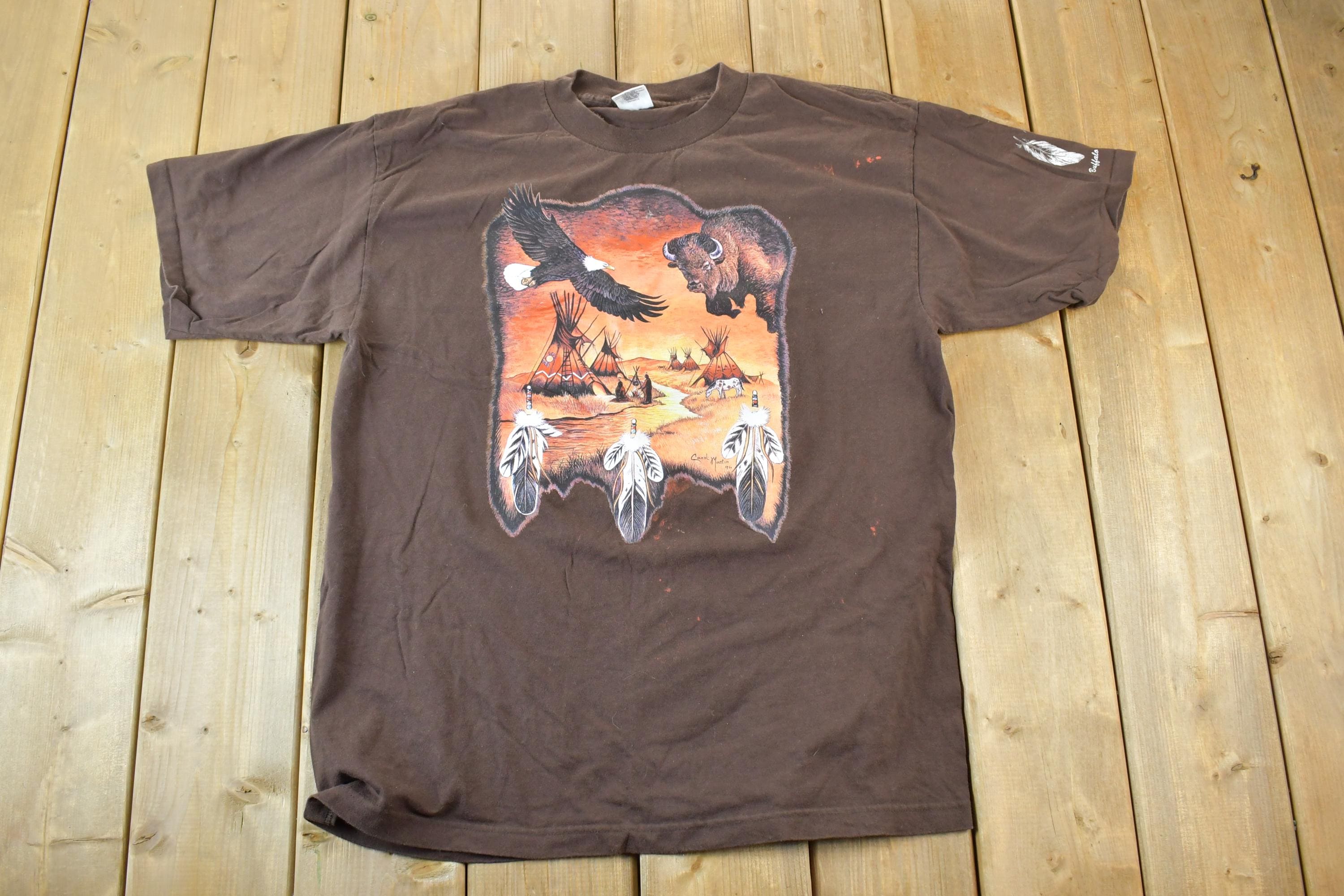 Vintage 1990s Buffalo Ranch Aztec Graphic T-Shirt