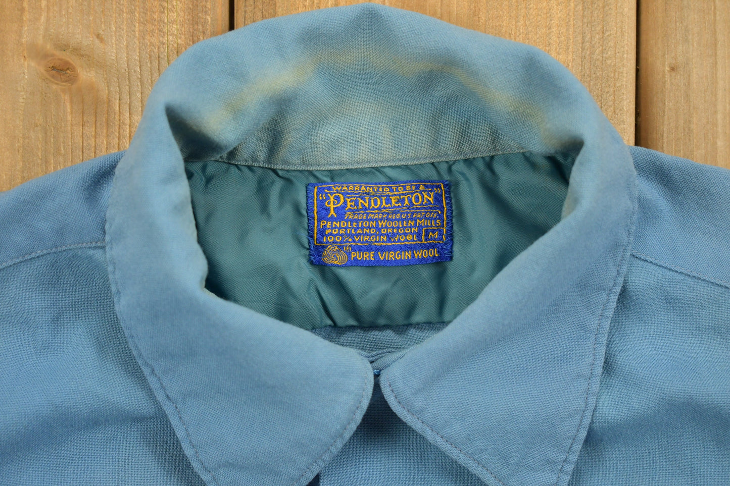 Vintage 1970s Pendleton Blue Button Up Shirt / 100% Virgin Wool / Casual Wear / Pocket Shirt / Made In USA / Collared Shirt