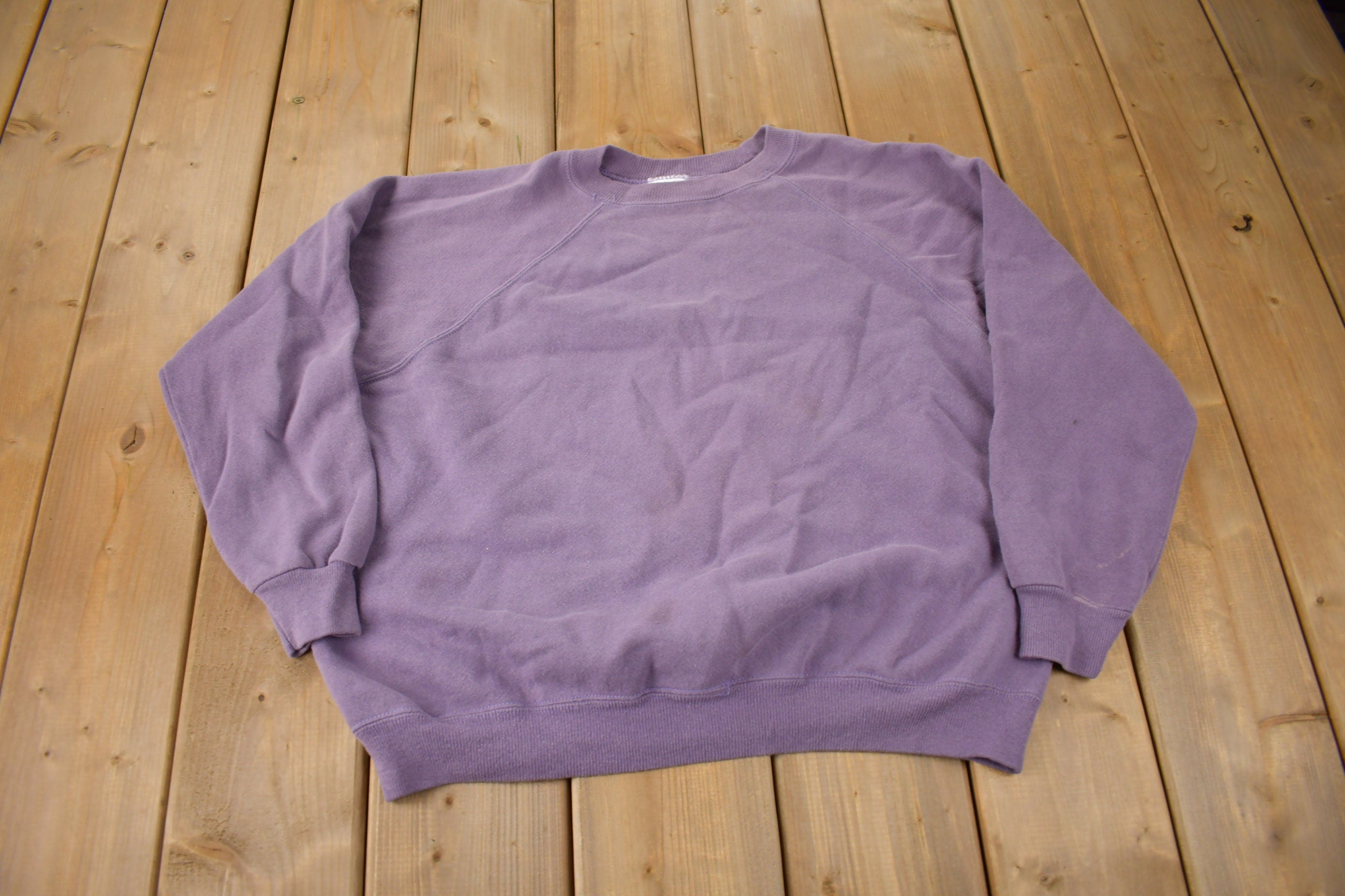 Vintage 1990s Hanes Herway Purple Blank Crewneck Sweatshirt Made In USA