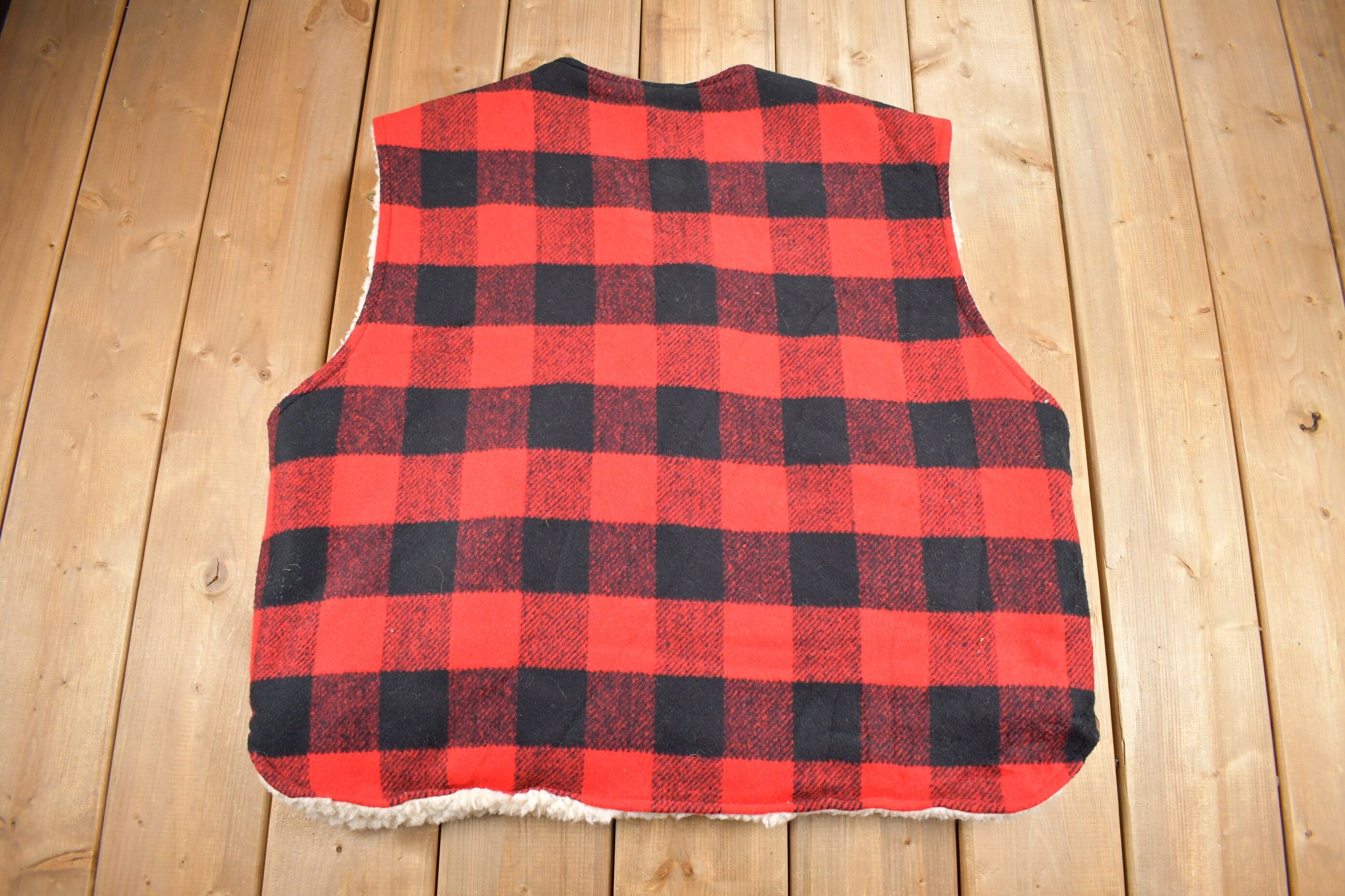 Vintage 1980s Canyon Guide Outfitters Buffalo Plaid Fleece Lined Vest