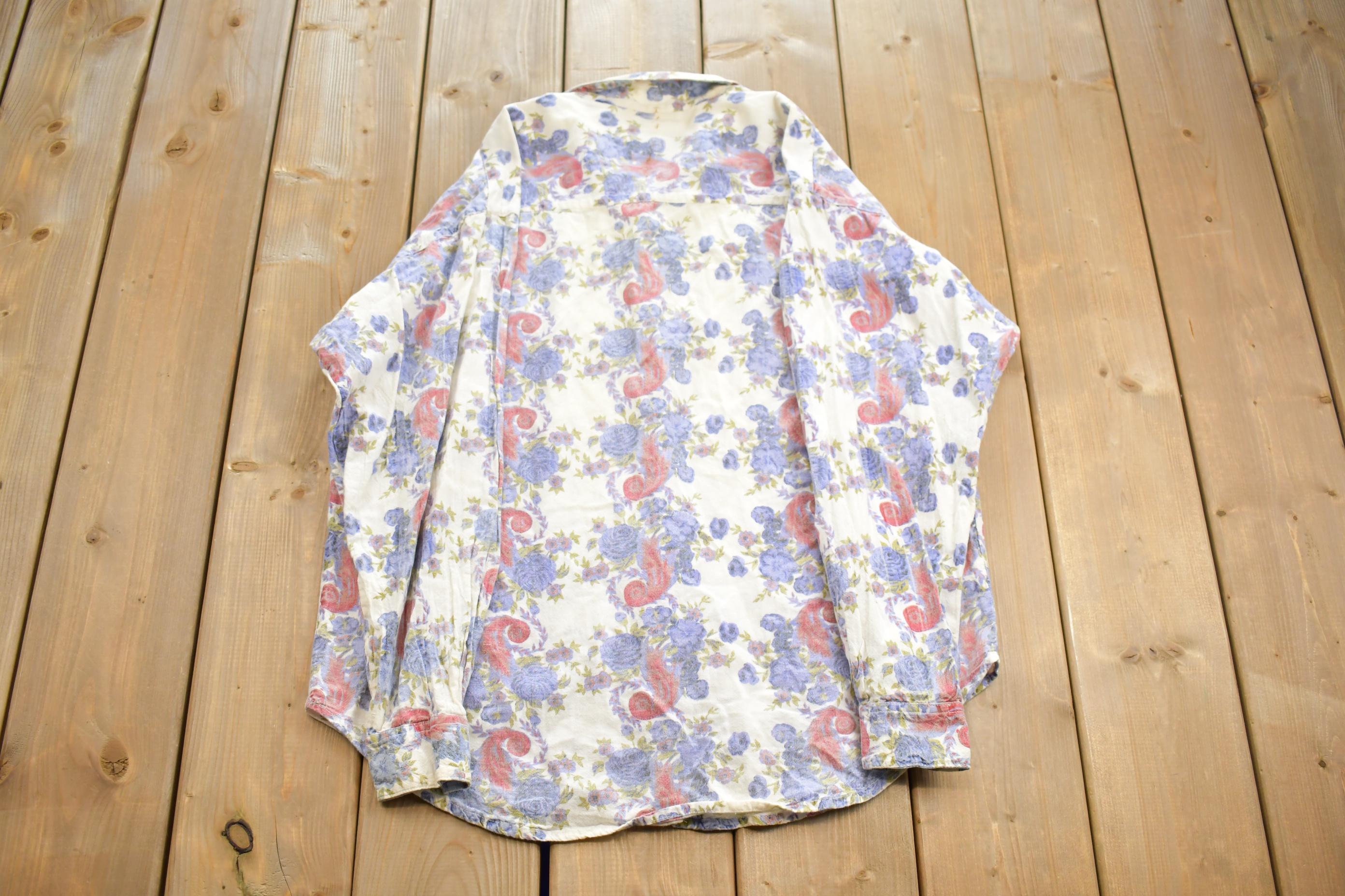 Vintage 1990 Andrew Sports New York Floral Casual Button Up Long Sleeve Shirt