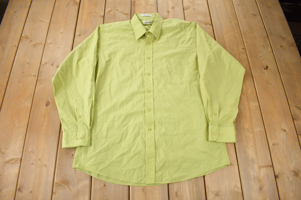 Vintage 1990s Pierre Cardin Green Button Up Dress Shirt