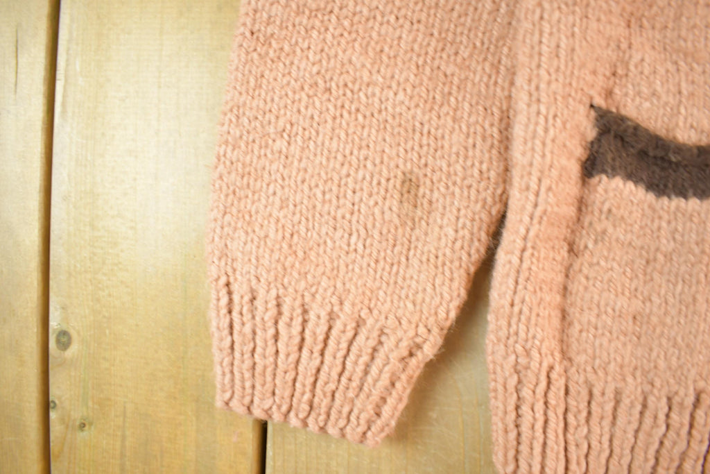 Vintage 1960s Cowichan Hand Knit Shawl Collar Zip Up Sweater Women's Medium