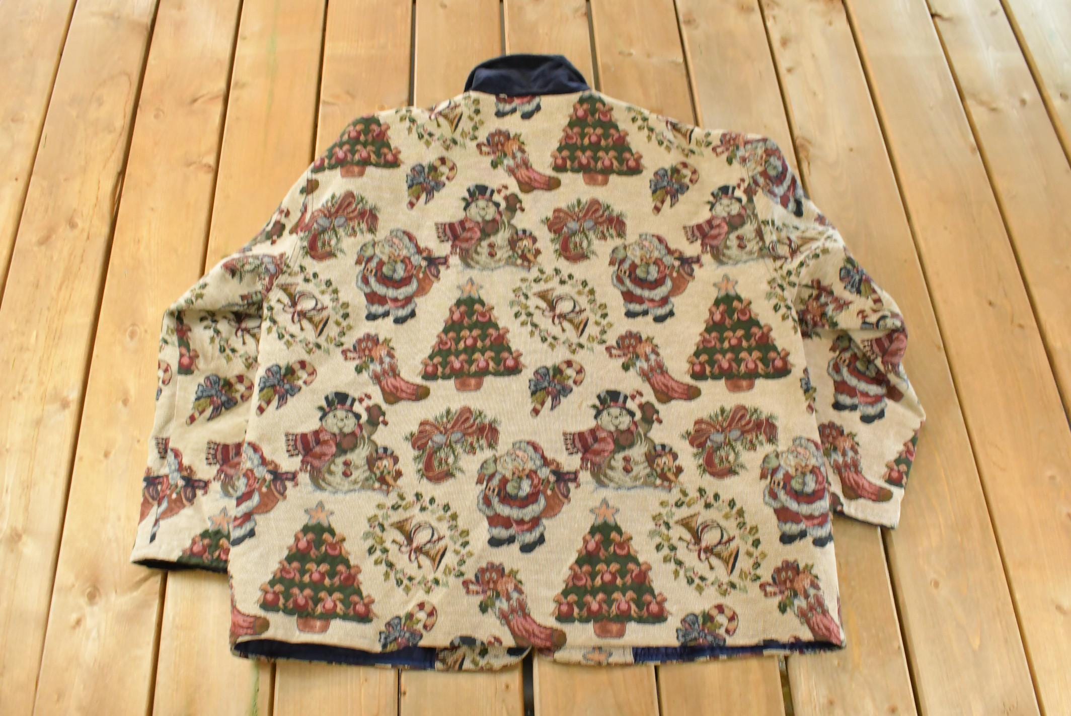 Vintage 1990s Christmas Graphic Patchwork Button Up Jacket Women's 2XL