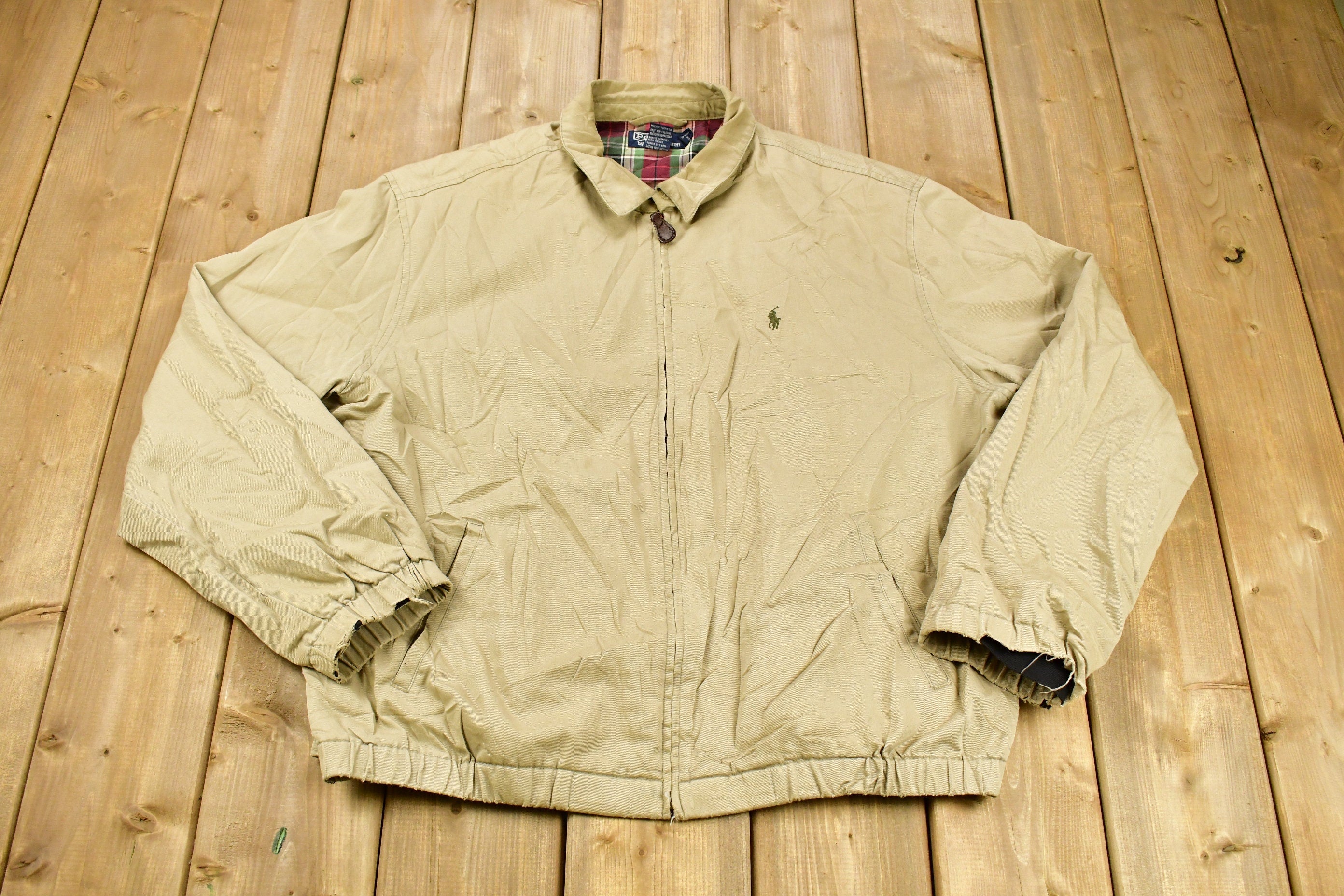 Vintage 1990s Polo Ralph Lauren Plaid Lined Harrington Windbreaker Jacket