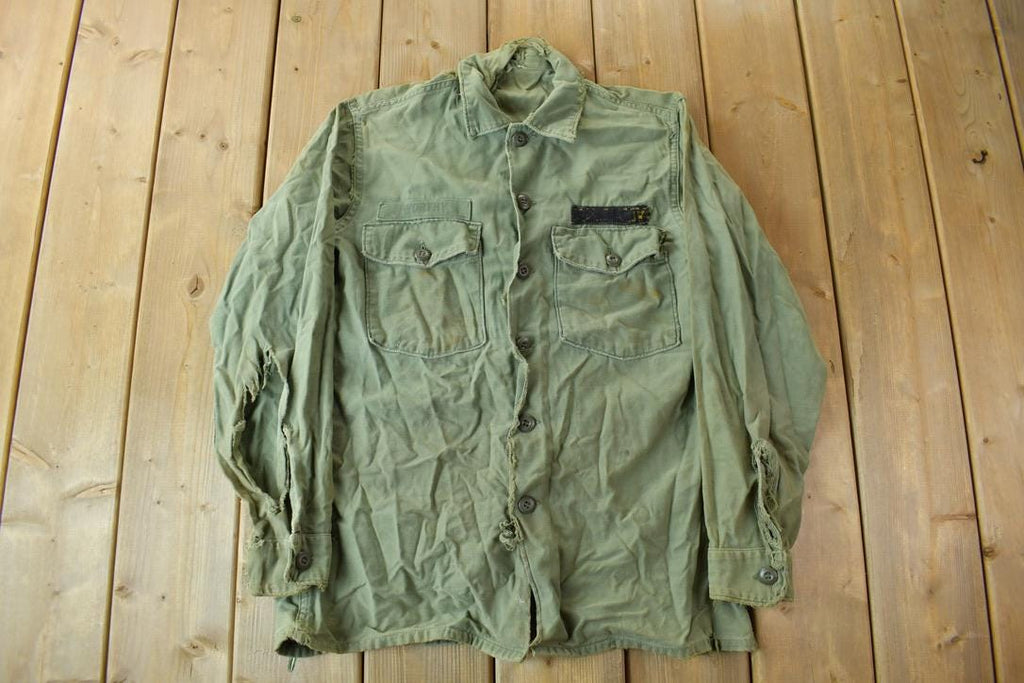 Vintage 1960s OG-107 Army Military Sateen Shirt /