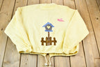 Vintage 1990s Lee Women's Fleece-Lined Handmade Cut N Sew Button-Up Patchwork Birdhouse Sweater