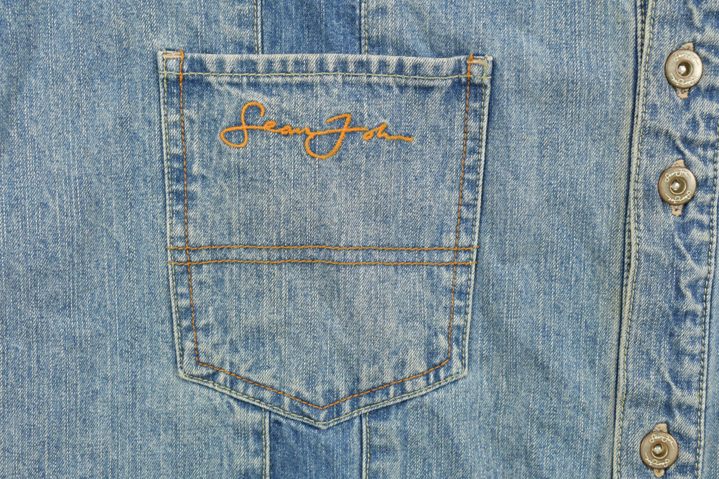 Vintage Denim Embroidered Short Sleeve Button Up Shirt