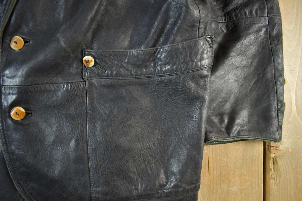 Vintage 1980s Leather Blazer Jacket Adult M-L