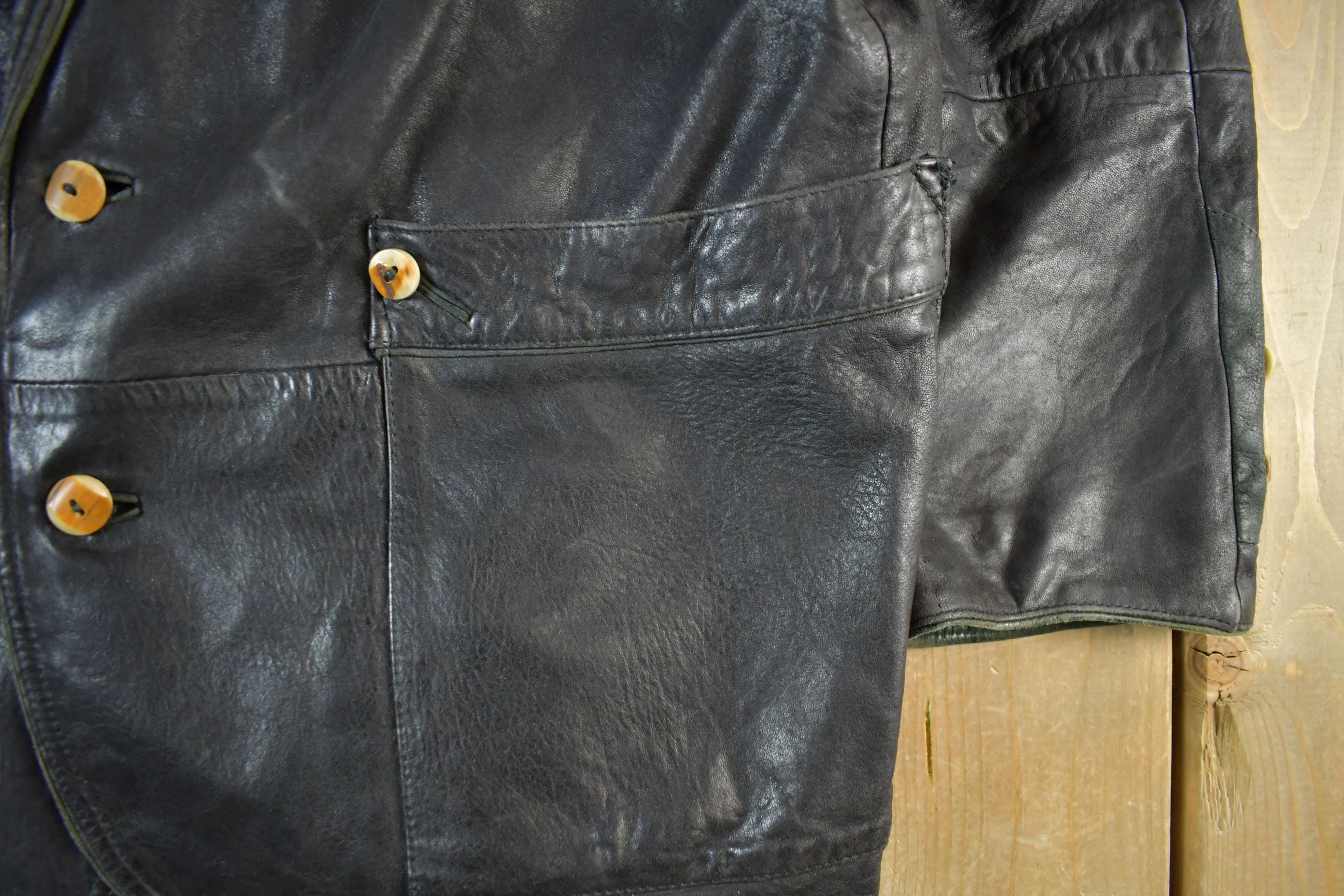 Vintage 1980s Leather Blazer Jacket Adult M-L