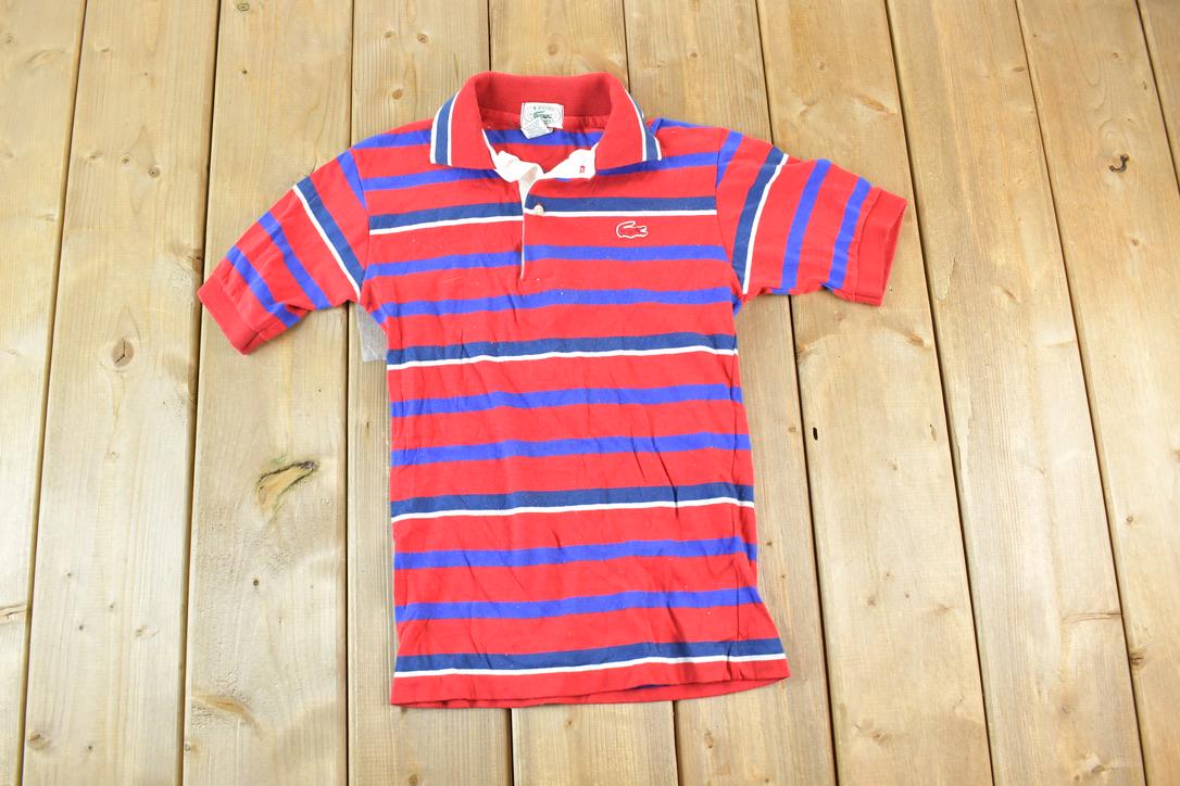 Vintage 1970s Youth Izod Lacoste Red Gator Button Up Polo Shirt