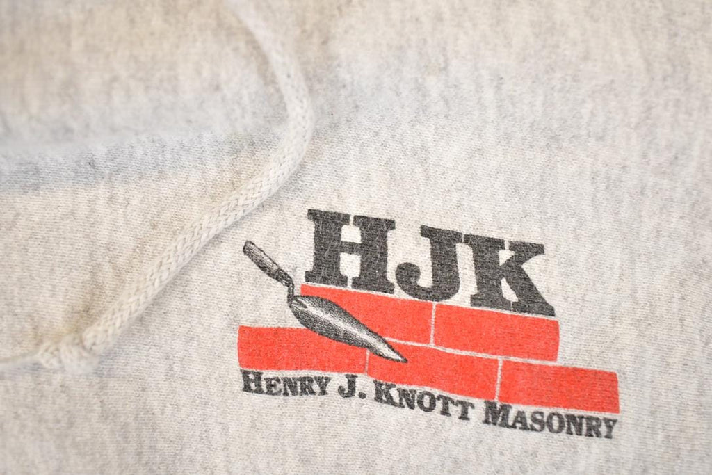 Vintage 1990s Henry J Knott Masonry Graphic Print Cross Grain Heavyweight Hoodie Sweatshirt Men's L