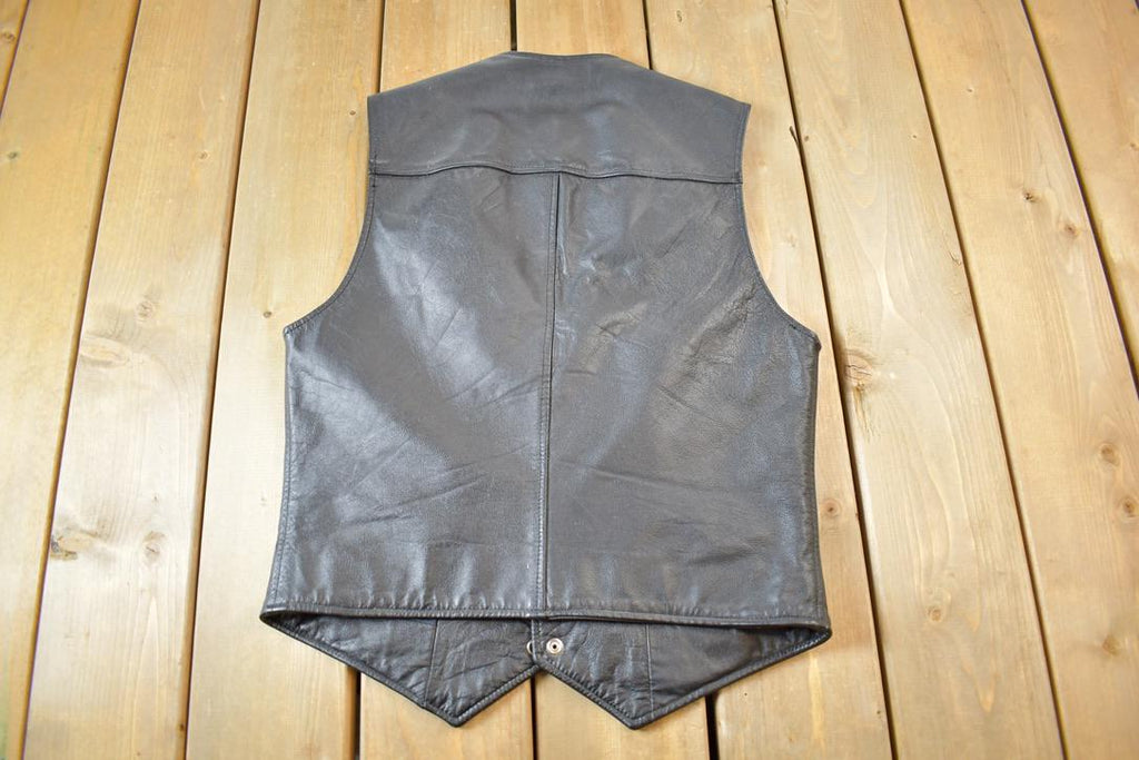 Vintage 1990s Leather Biker Vest - Size 38