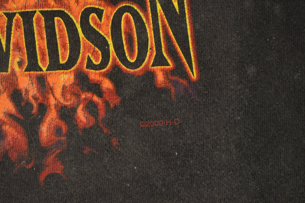 Vintage 2000 Harley Davidson Flaming Bald Eagle Graphic T-Shirt