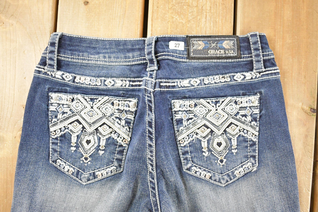 Vintage Deadstock Y2K Grace LA Bedazzled Low Rise Jeans Women's Size 27 x 32