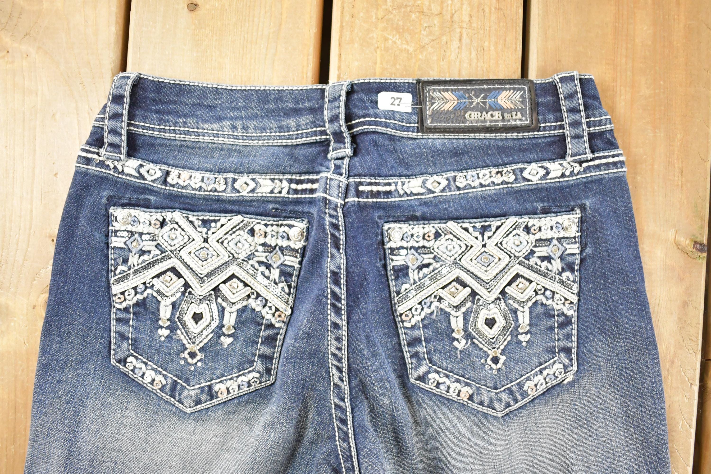 Vintage Deadstock Y2K Grace LA Bedazzled Low Rise Jeans Women's Size 27 x 32