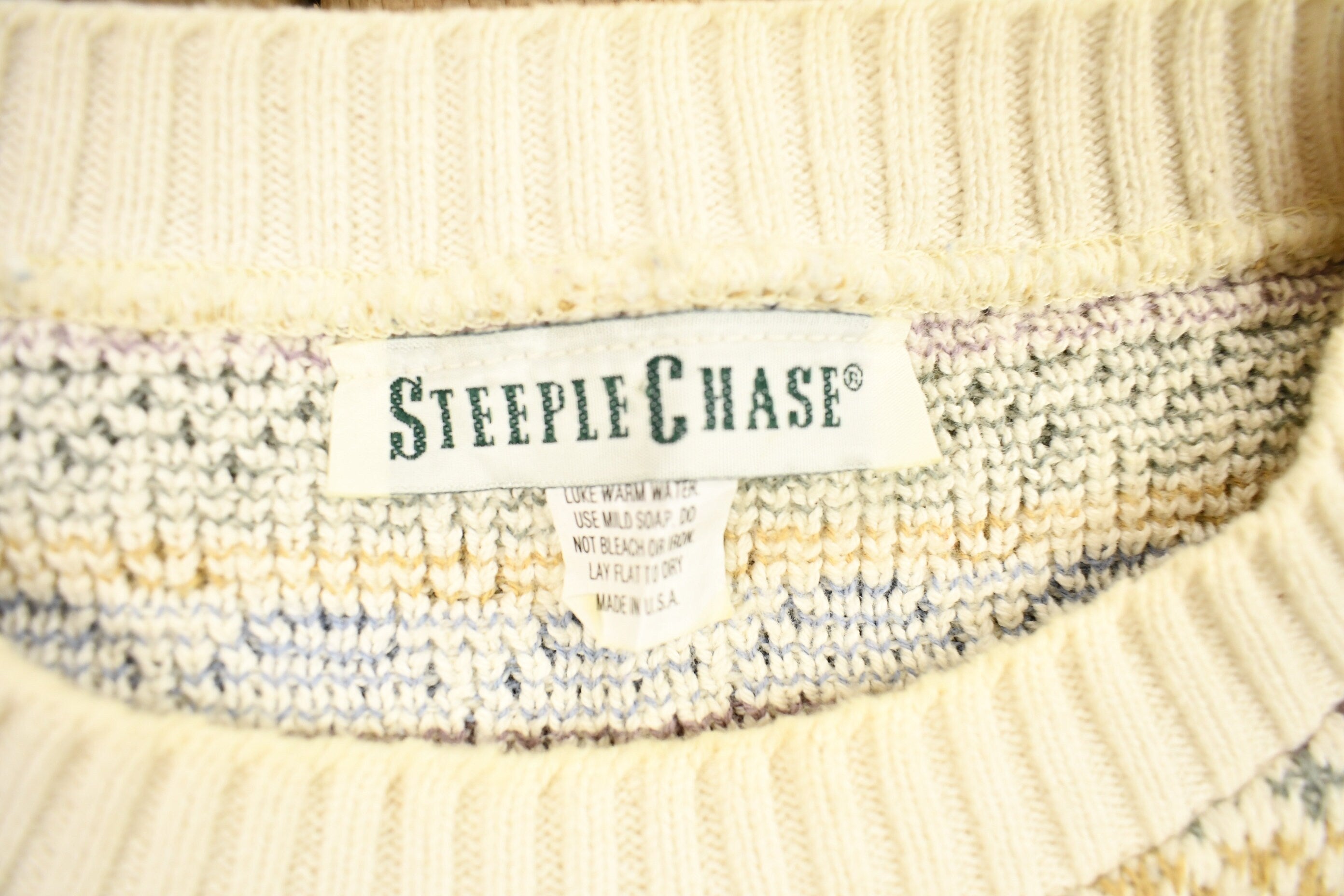 Vintage 1990s Steeple Chase Knitted Striped Crewneck Sweater