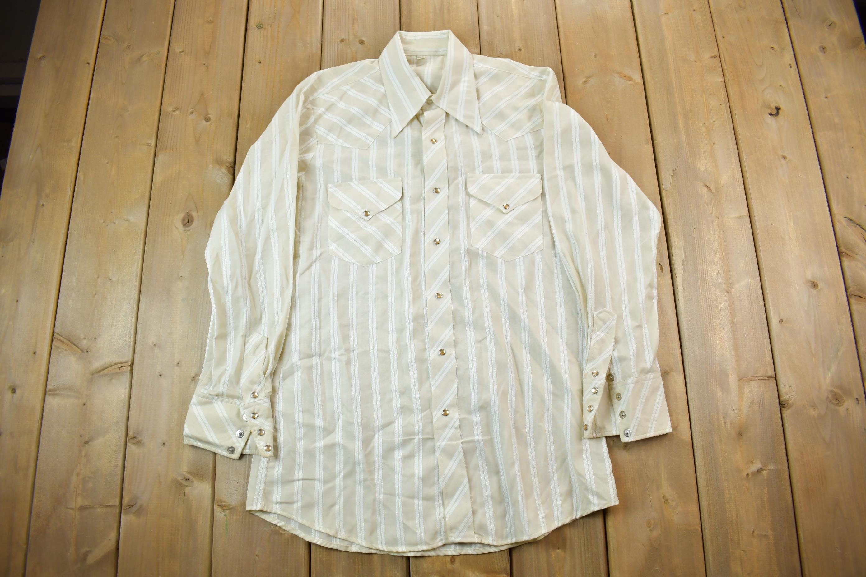 Vintage 1990s Tan Striped Button Up Shirt
