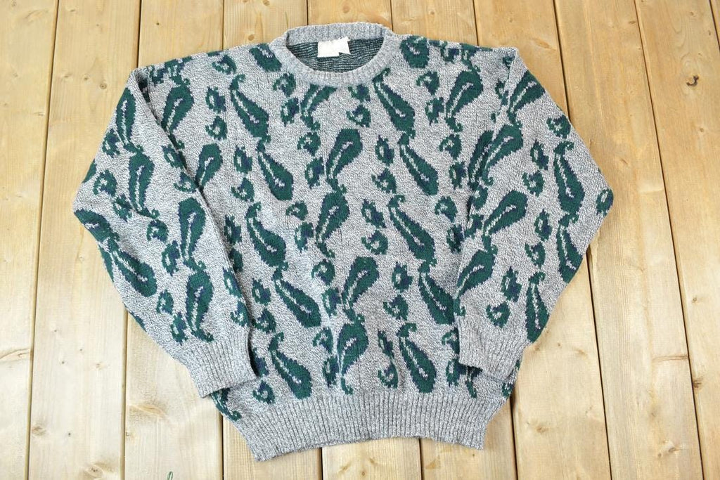 Vintage 1990s Paisley Knit Abstract Pattern Crewneck Sweater