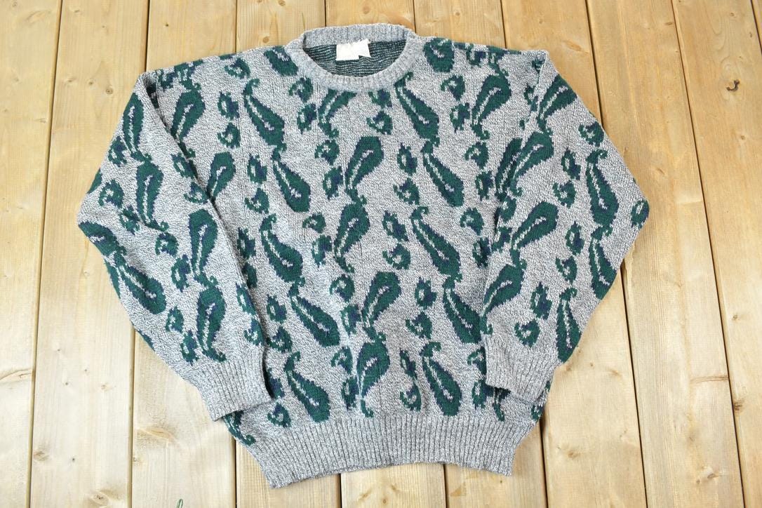Vintage 1990s Paisley Knit Abstract Pattern Crewneck Sweater