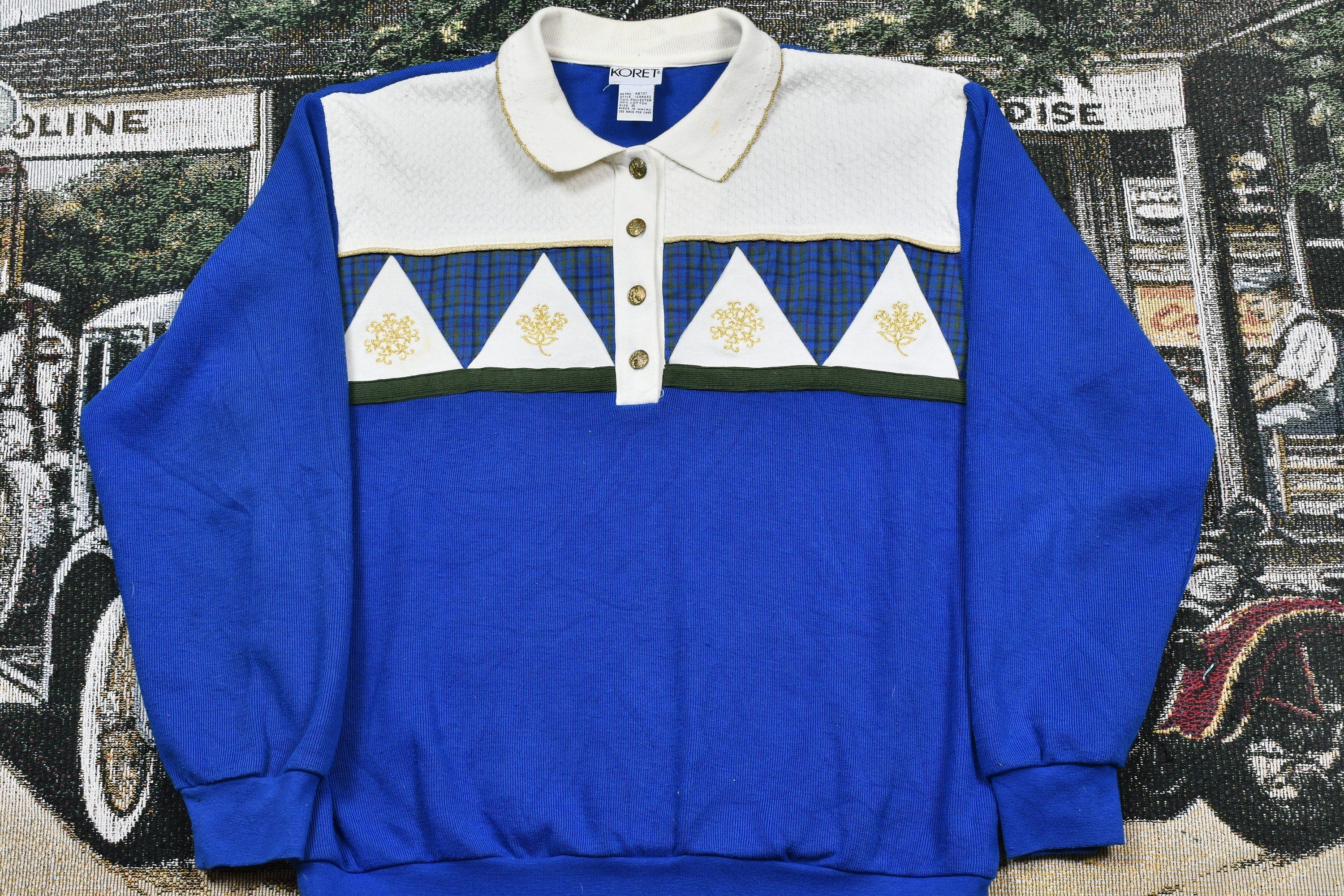 Vintage 1990s Koret Color Block Quarter Button Sweater
