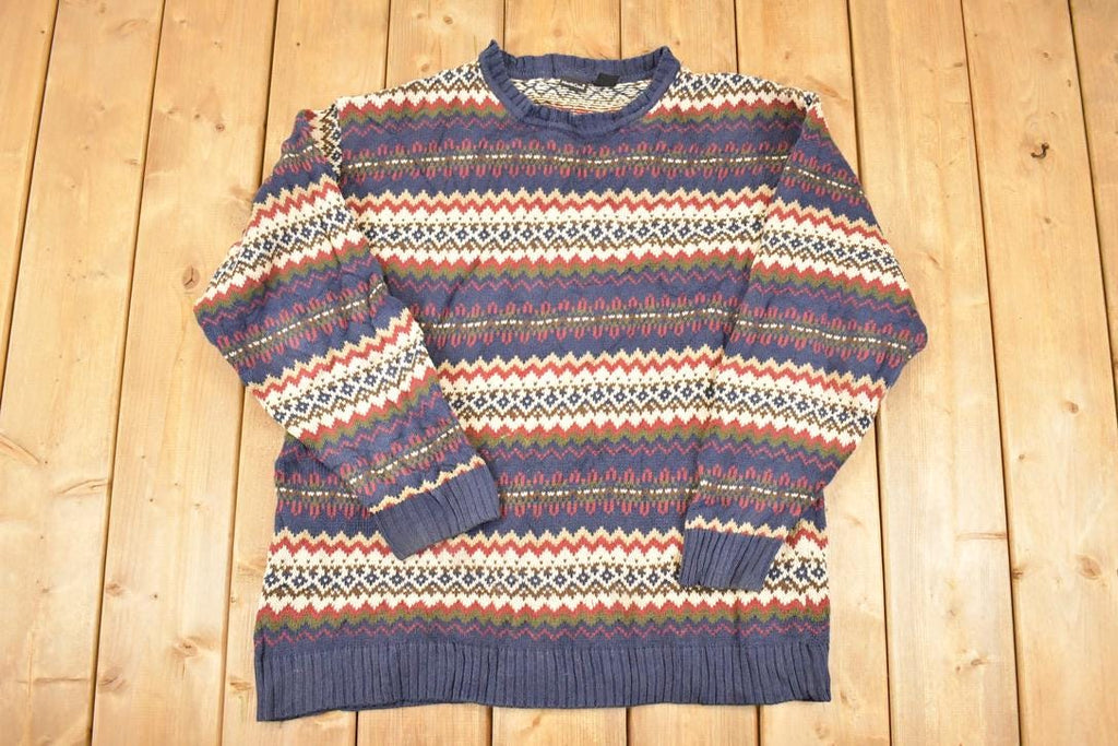 Vintage 1990s North Crest Abstract Striped Knit Crewneck Sweater Women's XL