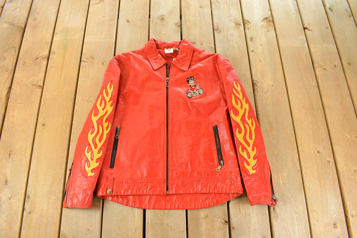 Vintage 1990s Betty Boop Leather Motorcycle Jacket Women's S